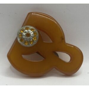 Vintage Butterscotch Carved Bakelite Fur Clip With‎ Rhinestones Tested